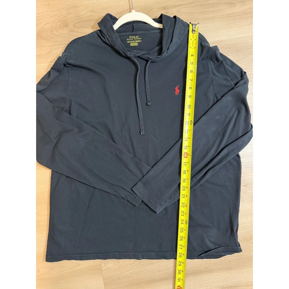Polo Ralph Lauren Hoodie Mens XL Black Red Pony Lightweight Long Sleeve Pullover